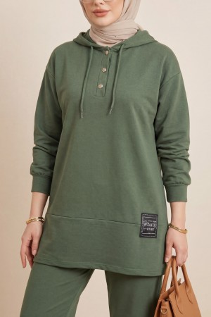 Çıtçıtlı  Arma Detaylı İkili Penye Takım  -Haki