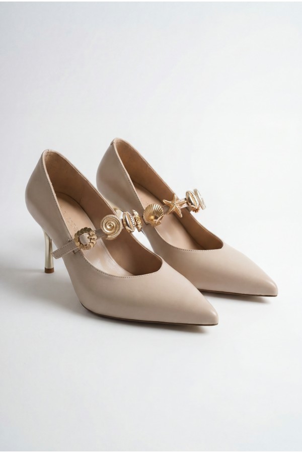 Conne Bej Cilt Stiletto Ayakkabı
