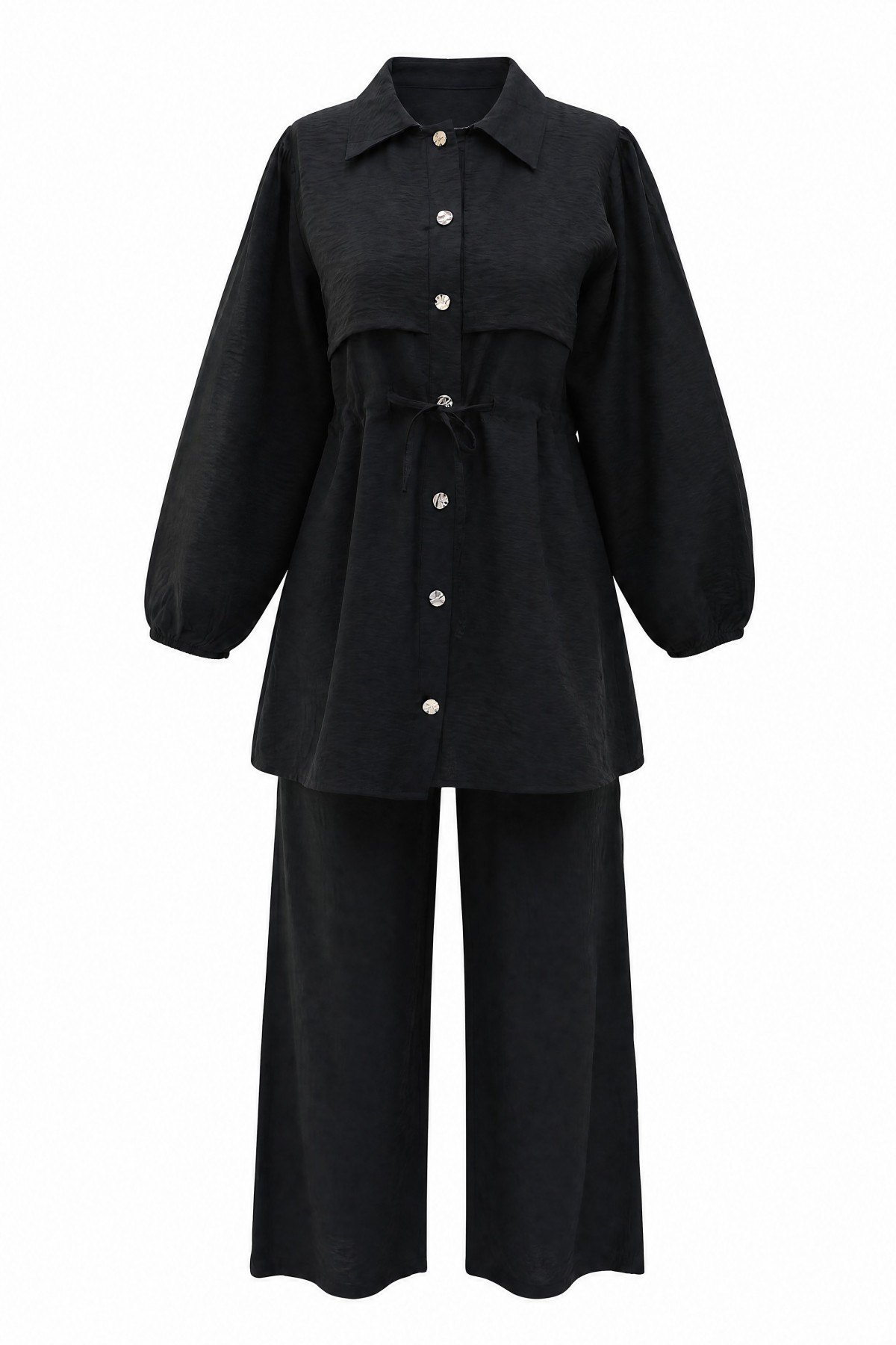 Strawberry Set with Tunnel Lace-up and Elasticated Sleeves -Black detay görseli