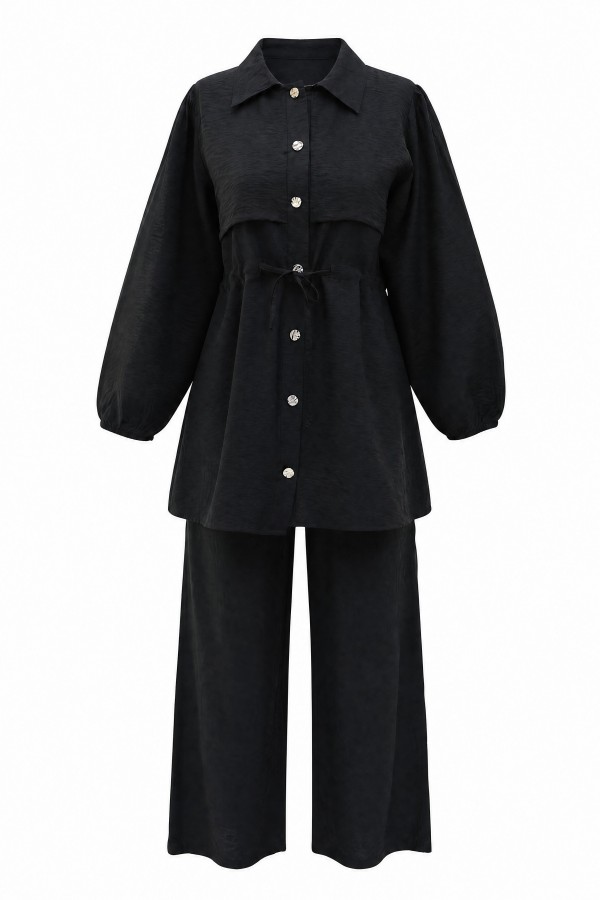 Strawberry Set with Tunnel Lace-up and Elasticated Sleeves -Black