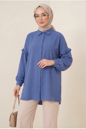 Kolları Taşlı Fırfırlı salaş Ayrobin Tunik  -İndigo