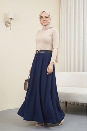 تنورة أويشو فضفاضة بحزام خصر مطاطي -كحلي