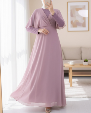 Simli Şifon Uzun Abiye   -Lila