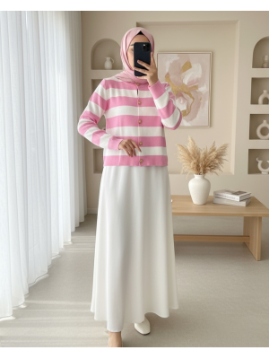 Ringelli Metal Düğmeli Kısa Hırka -Pembe