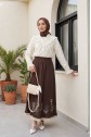 Lace Embroidered Elastic Waist Skirt -Brown