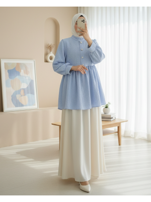 Önü Taşlı Düğme Detaylı Parçalı Arkası Fermuarlı Tunik -Bebe Mavi