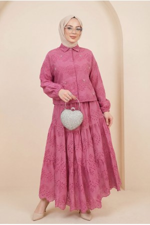 Fisto Detaylı Etekli Takım  -Fuşya