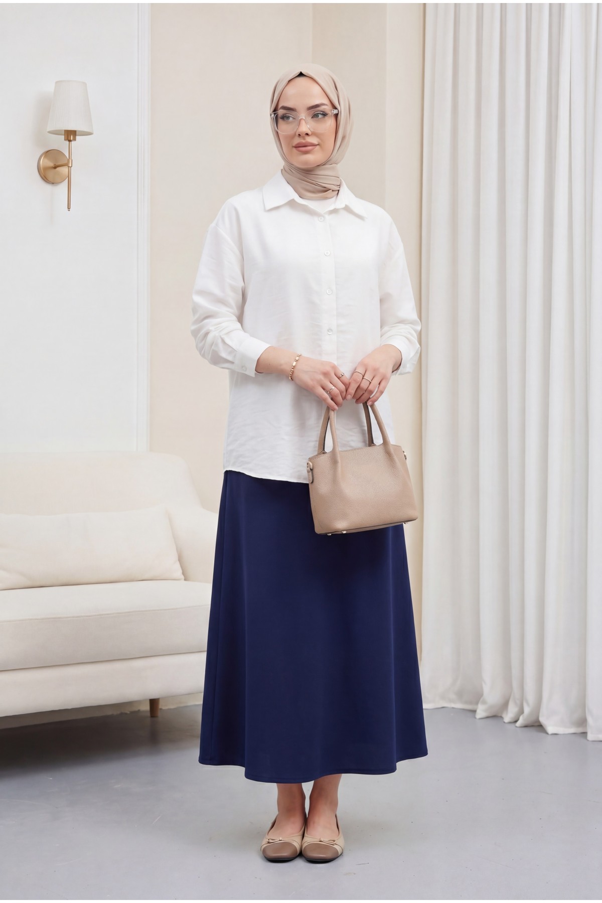 Oval Cut Tencel Cupra Shirt  -White