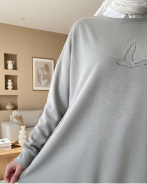 سترة أوسيهو المزخرفة بنقشة الطيور -رمادي فاتح