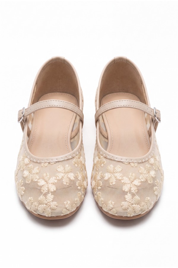 Cuwe Beige Tulle Ballet Flats