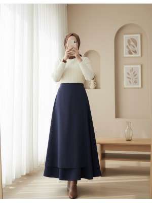 Önü Çapraz Çift Katlı Scuba Etek  -Laci