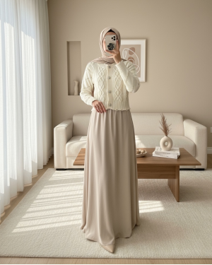 Stone Button Ripped Crop Cardigan  - Beige