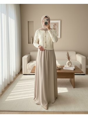 Stone Button Ripped Crop Cardigan  - Beige