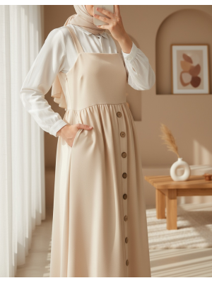 2490 Uzun Salopet Elbise - Krem