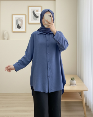 Poplin Shirt with Long Back Buttons -İndigo