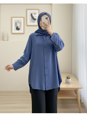 Arkası Uzun Düğmeli Poplin Gömlek -İndigo