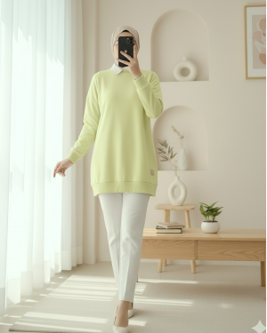 Crew Neck Slit Sweatshirt   -Light yellow