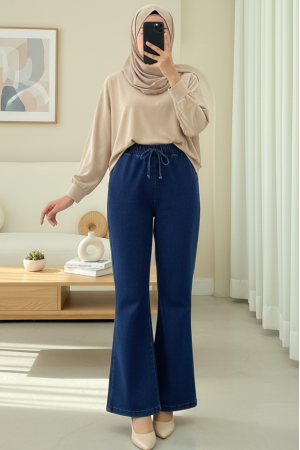 Beli Lastikli Bağcık Detaylı İspanyol Paça Kot Pantolon -Laci