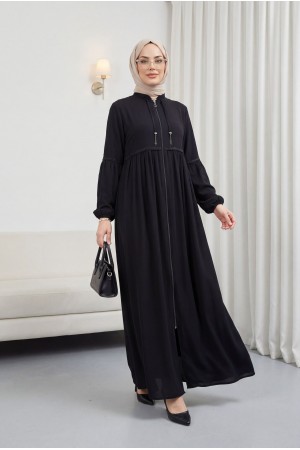 Büzgülü Taşlı Ferace Siyah HM2732