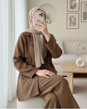 Kapaklı Tünel Köprülü Ceketli Keten Takım -Kahve