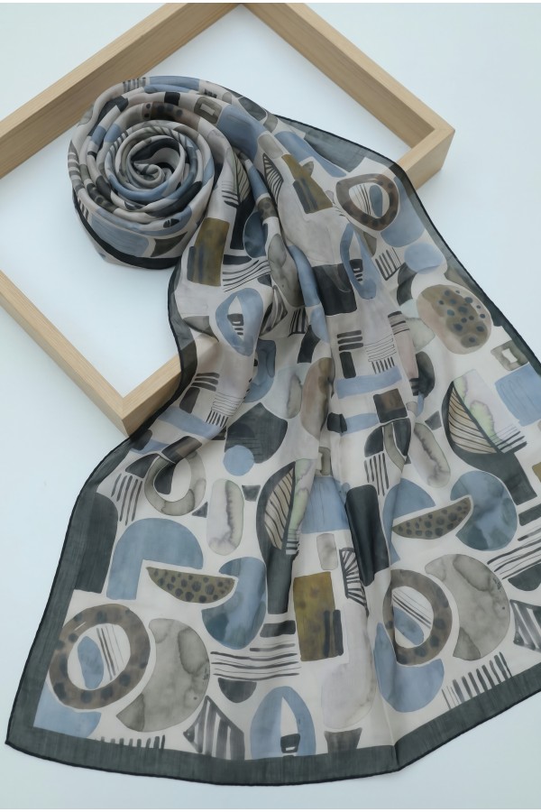 Watercolor Textured Graphic Pattern Cotton Scarf -Oil color