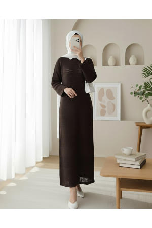 Ajurlu Desenli Triko Elbise -K. Kahve