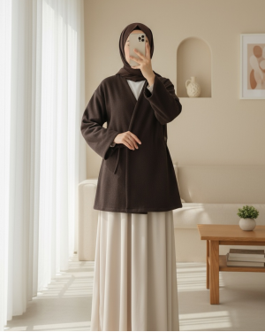 Cross-Laced Stamped Kimono -Brown