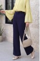 Tube Leg Fabric Trousers with Velcro Waist Detail -Navy blue