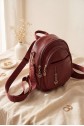 Oval Design Woven Strap Multi-Compartment Women's Backpack -Maroon