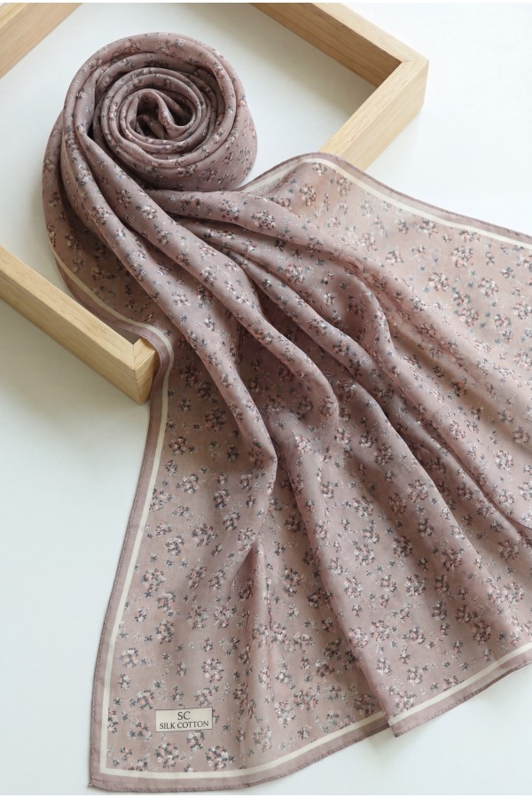 Crisp Floral Patterned Voile Scarf -Light coffee