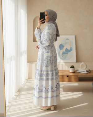 Tunnel Lace Long Dress -White