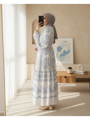 فستان طويل دانتيل نفق -أبيض