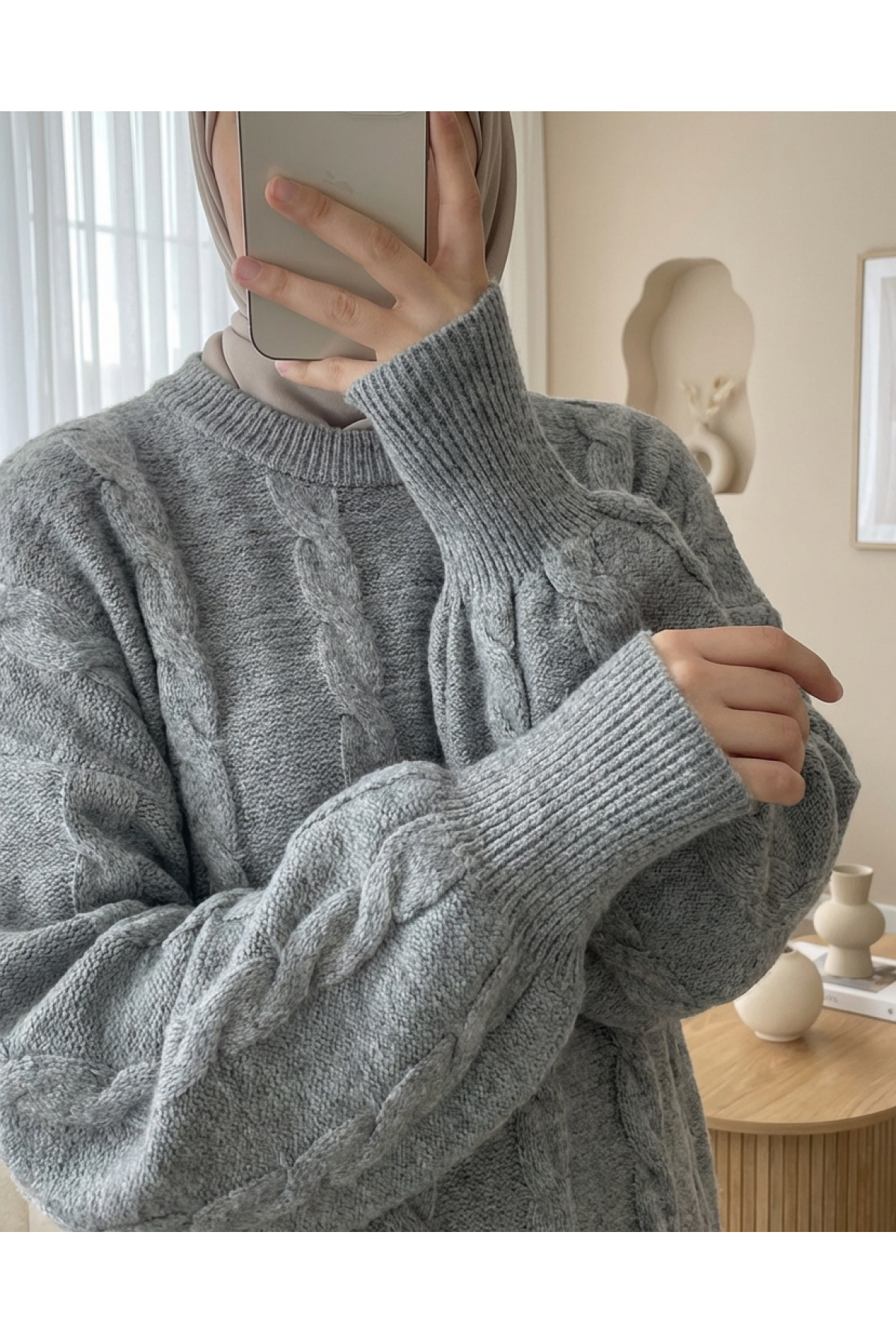 Hair Knitting Pattern Soft Knitwear Sweater  -Grey