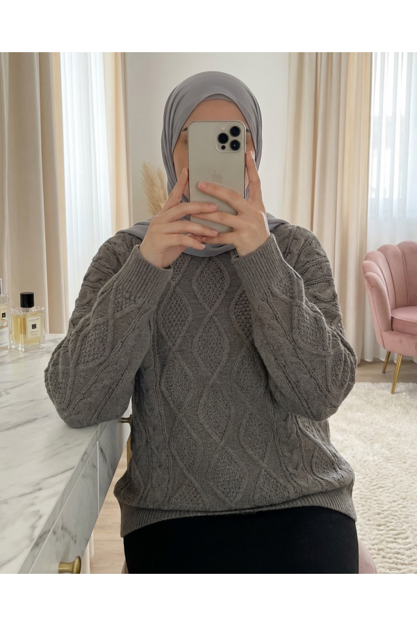 Honeycomb Pattern Loose Knitwear Sweater             - Soil