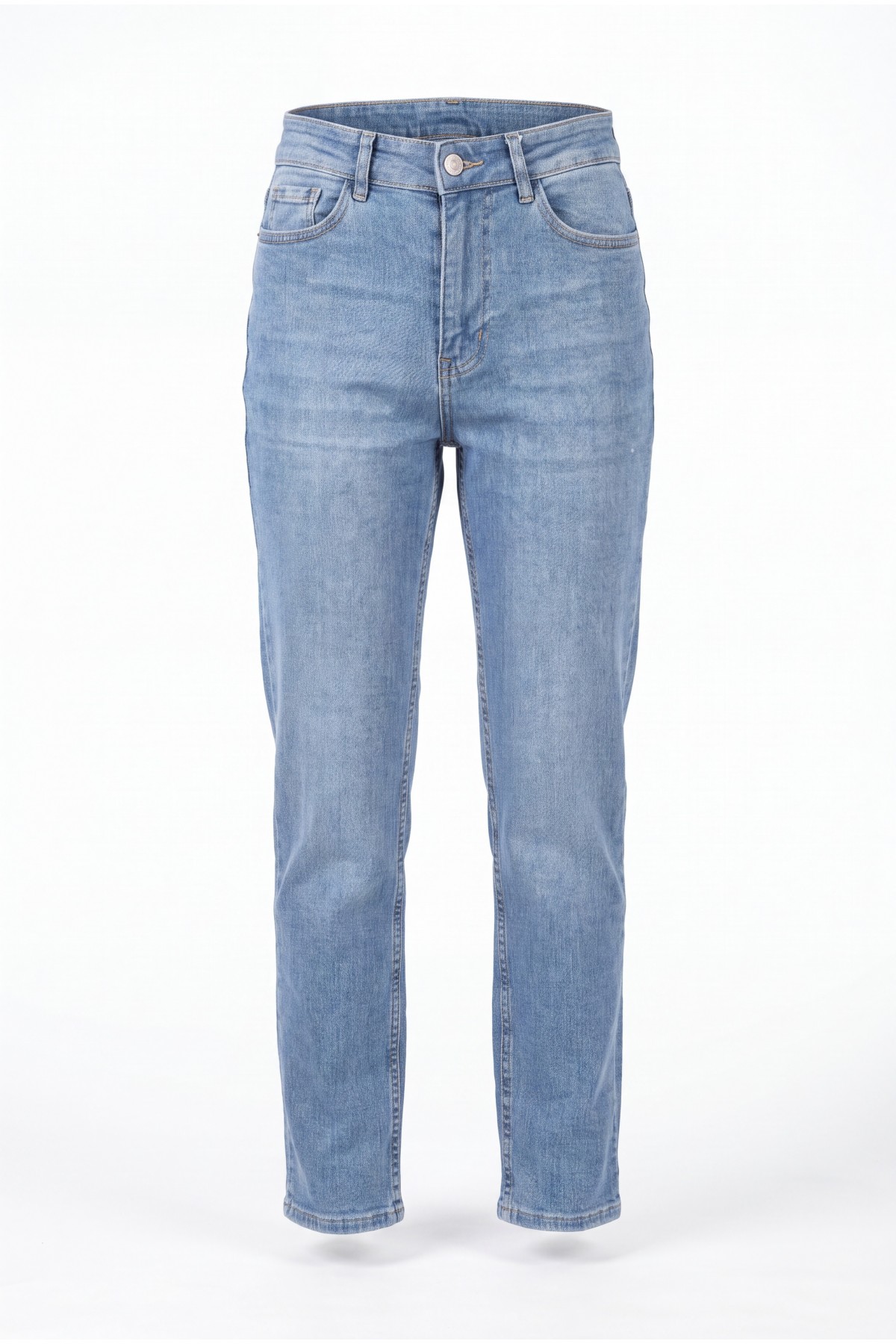 High-Waisted Straight-Leg Jeans with Pockets -Ice Blue