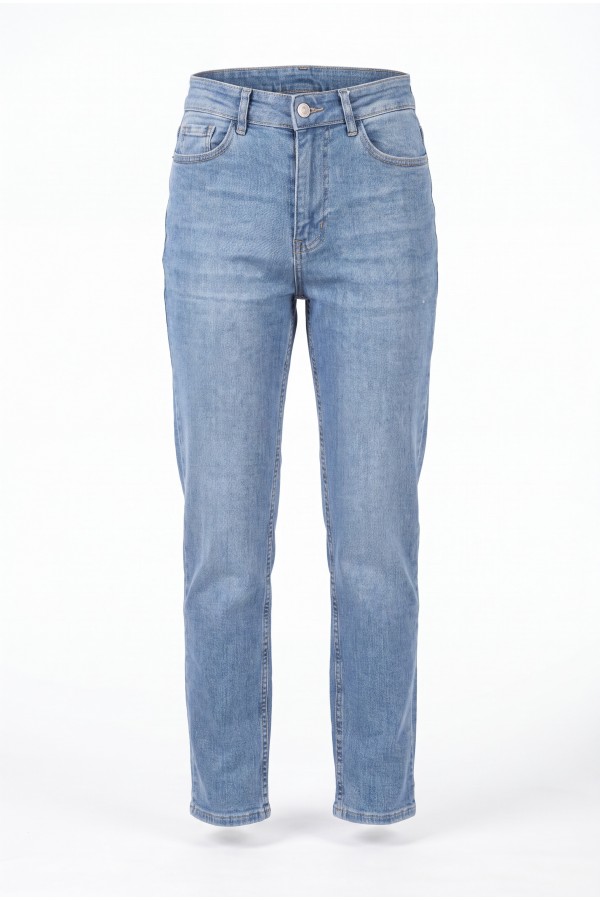 High-Waisted Straight-Leg Jeans with Pockets -Ice Blue