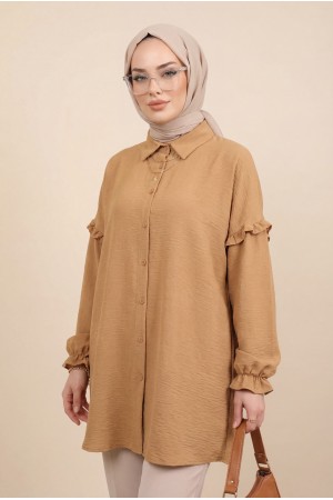 Kolları Taşlı Fırfırlı salaş Ayrobin Tunik  -Tarçın