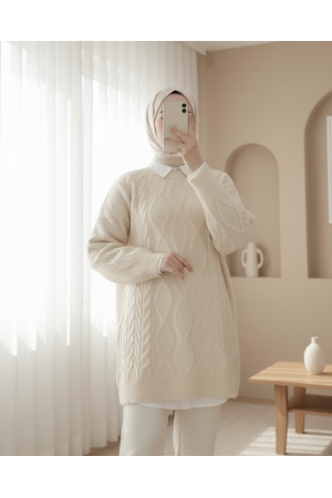 Honeycomb Pattern Loose Knitwear Sweater -Ecru