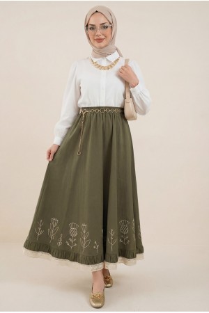 Dantel İşlemeli Beli Lastikli Etek -Çağla Y.
