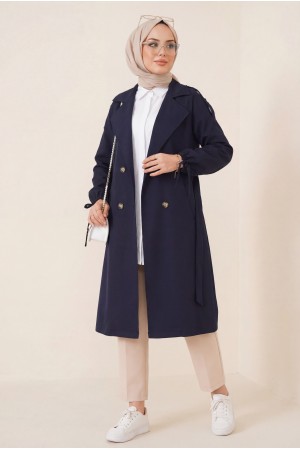 Kapaklı Cepli Kolu Bağcıklı Trençkot  -Laci