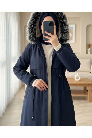 Çıkma Kapşonlu Tünel Bağcıklı Bondit Kaban -Laci