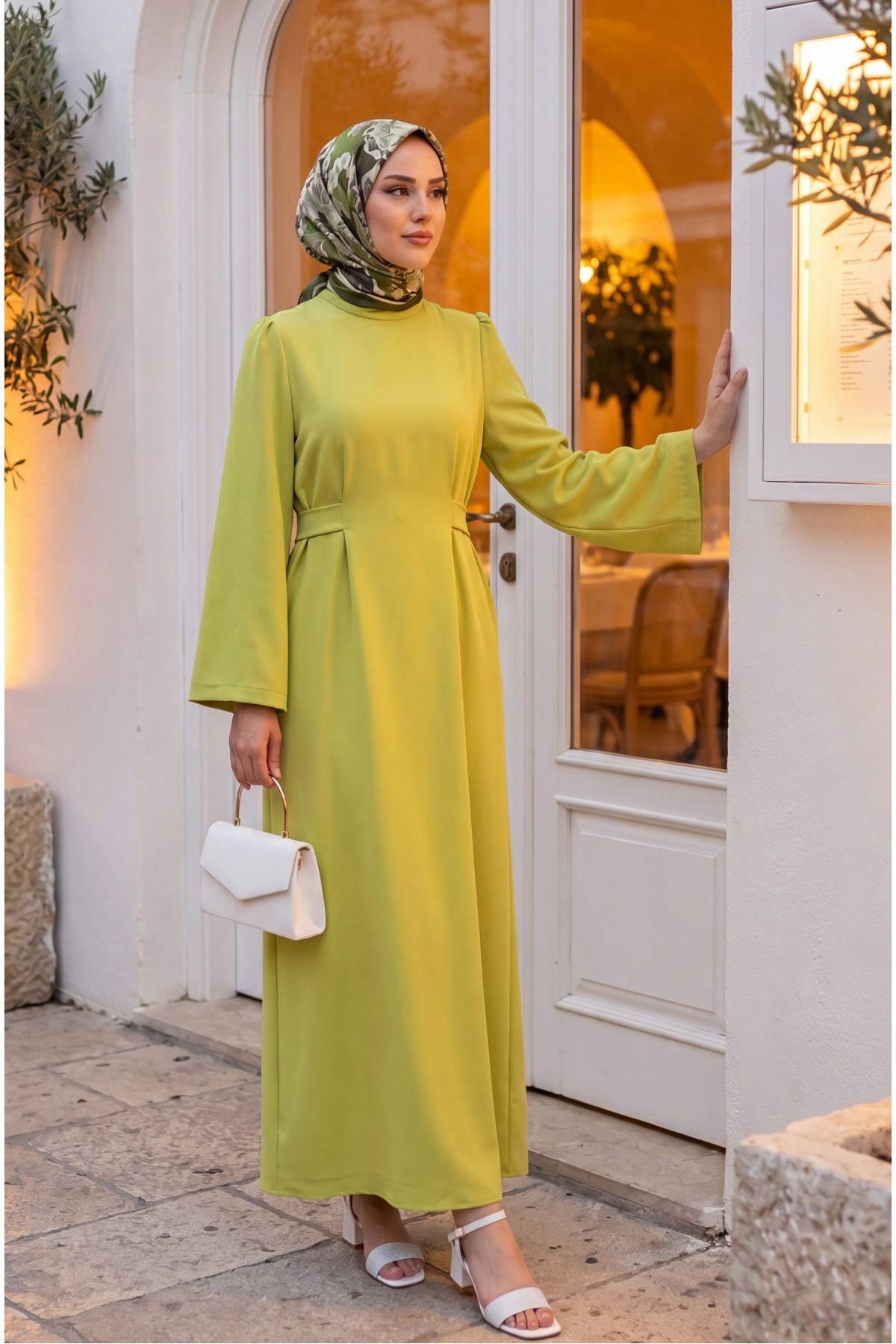 Judge Collar Lace Detailed Dress  -Oil Green