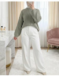 Yuvarlak Yaka Salaş Triko Kazak -Açık Vizon