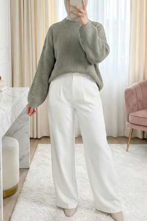 Round Neck Loose Knit Sweater -Light Mink