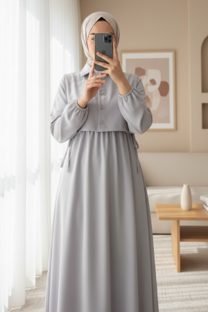 Dress Set with Shirt Detail on Top     -Grey
