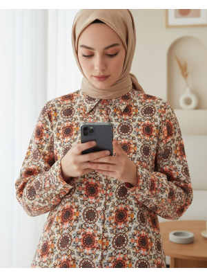 3721 Grafik Desenli Gömlek - Turuncu