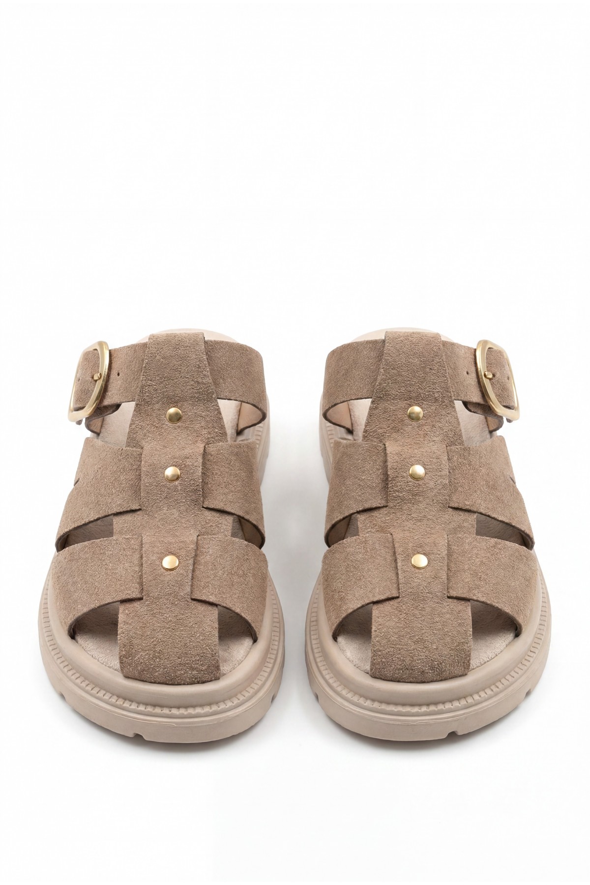 Ellia Beige Suede Buckle Slippers