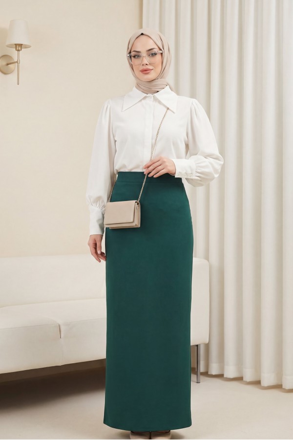İthal Krep Kalem Etek -Emerald