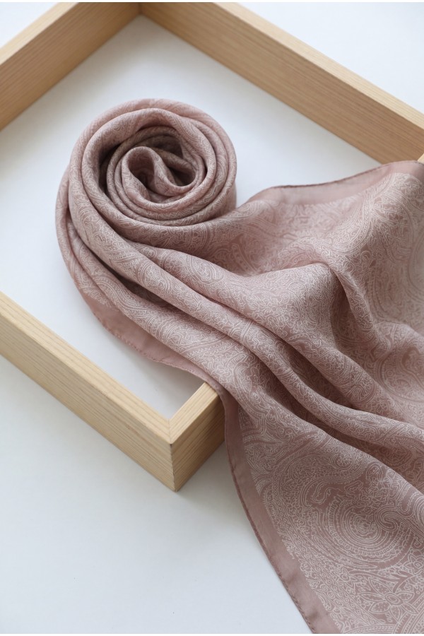 Fine Line Embroidered Cotton Scarf -Light Mink