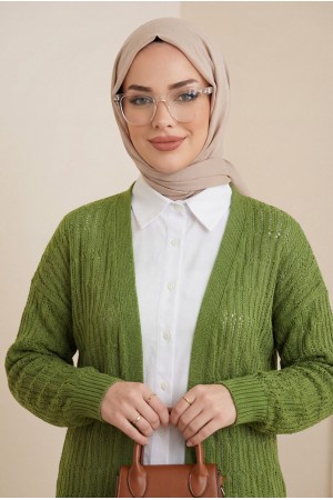 Ajurlu  Desenli Baharlık Hırka    -F.Yeşili